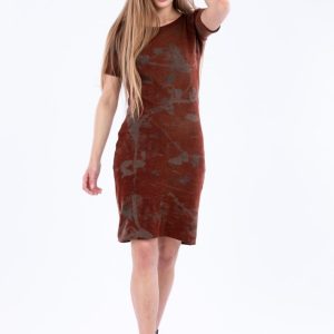 Brown printed wool dress SYLVIA