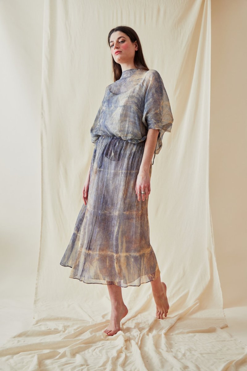 Blue midi printed silk chiffon dress KNOSSOS – Image 4