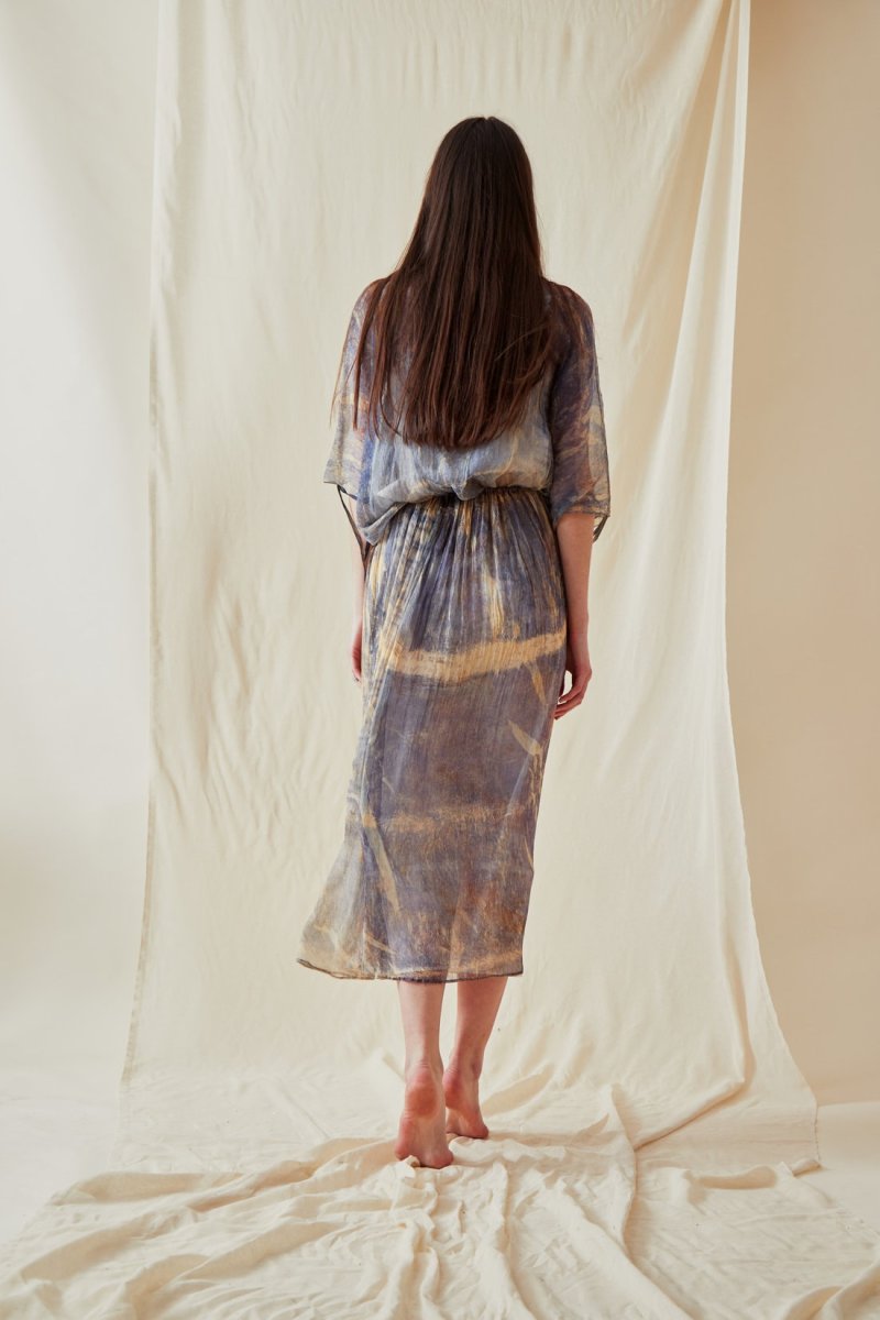 Blue midi printed silk chiffon dress KNOSSOS – Image 5