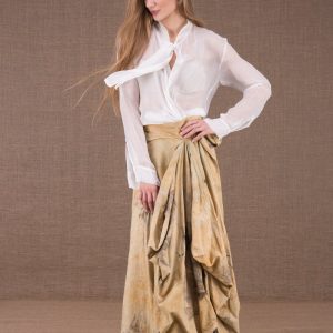 Beige long printed organic cotton wrap skirt SAOLI