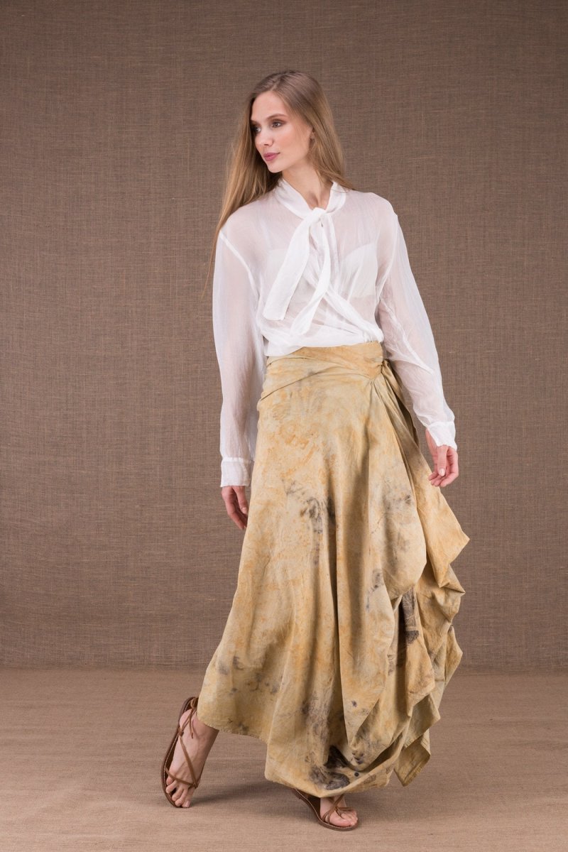 Beige long printed organic cotton wrap skirt SAOLI – Image 3