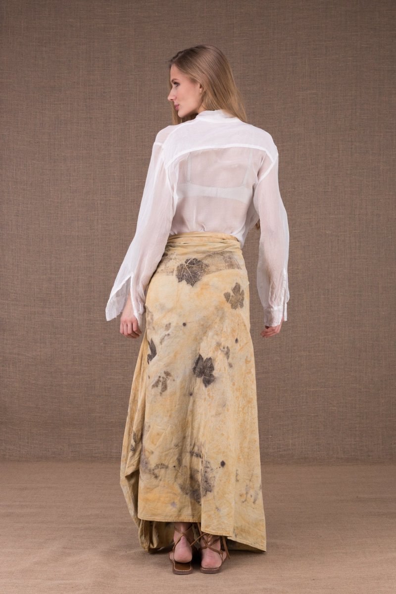 Beige long printed organic cotton wrap skirt SAOLI – Image 5