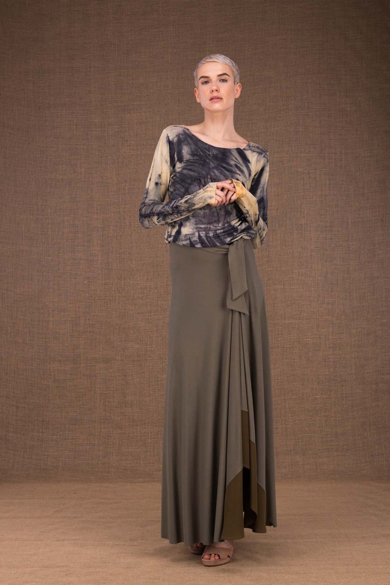 T-shirt bleu beige manches longue pour femme en jersey de viscose imprimé SAFARI – Image 6