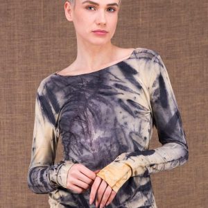 T-shirt bleu beige manches longue pour femme en jersey de viscose imprimé SAFARI