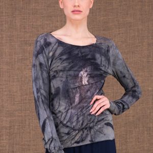 Grey long-sleeve printed viscose jersey t-shirt for women SAFARI