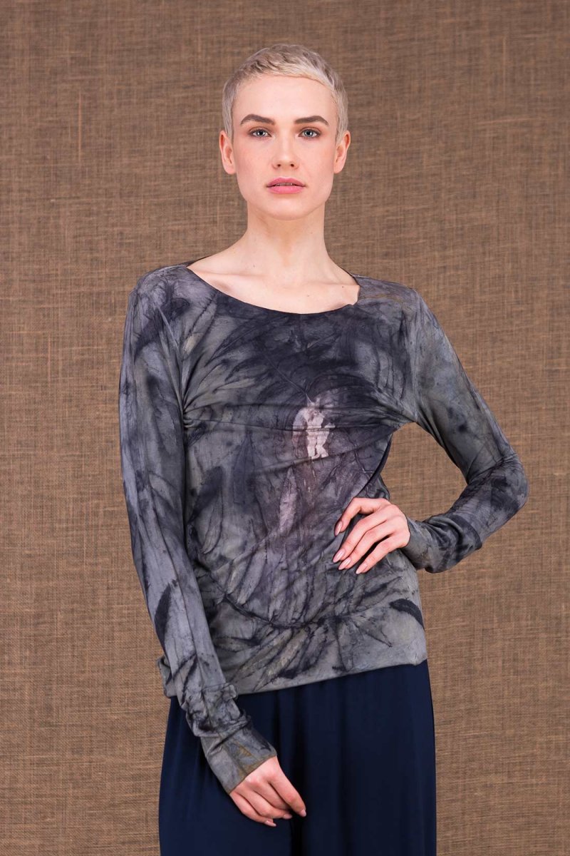 Grey long-sleeve printed viscose jersey t-shirt for women SAFARI