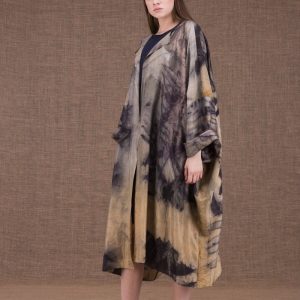 Beige blue printed silk kimono dress SUMAK