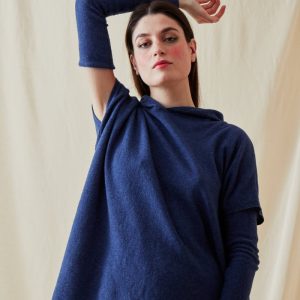 Sweat-shirt bleu large à capuche pour femme en laine IBIZA