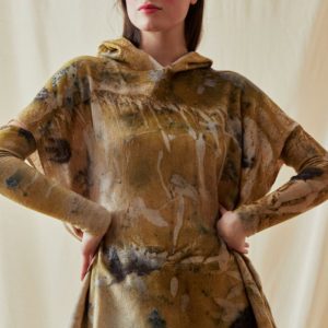 Sweat-shirt jaune à capuche pour femme en laine imprimée MYCONOS