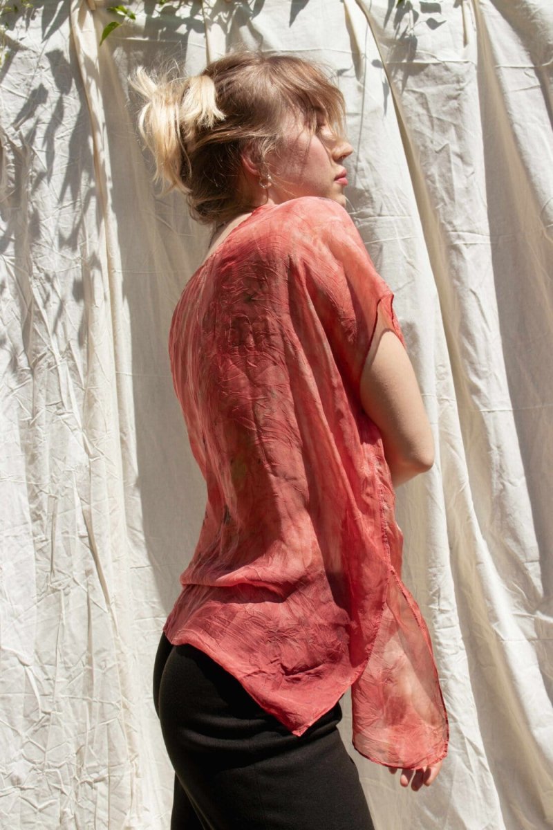 Hand-printed pink silk t-shirt ROSE – Image 4