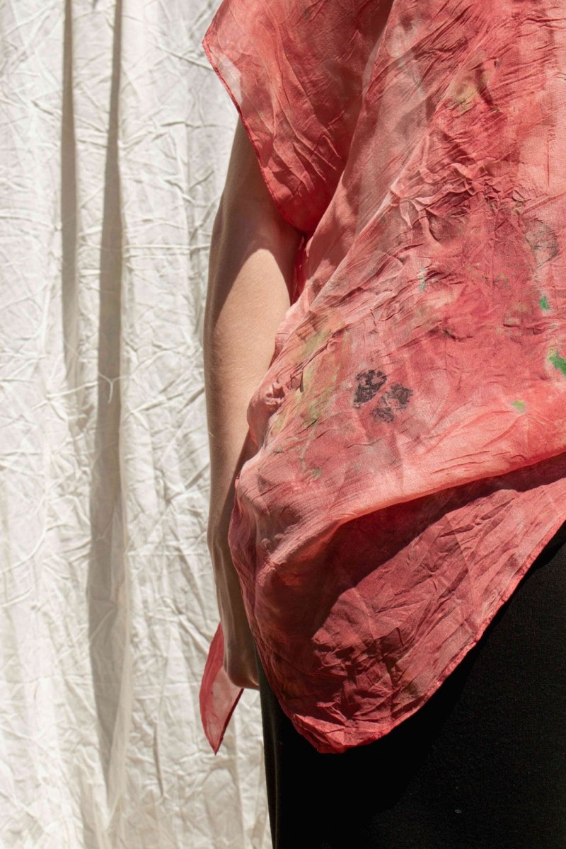 Hand-printed pink silk t-shirt ROSE – Image 5