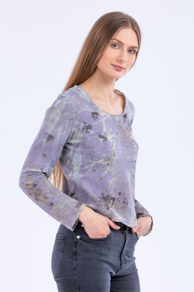 Purple mauve long sleeve printed organic cotton t-shirt for women MIKA – Image 3