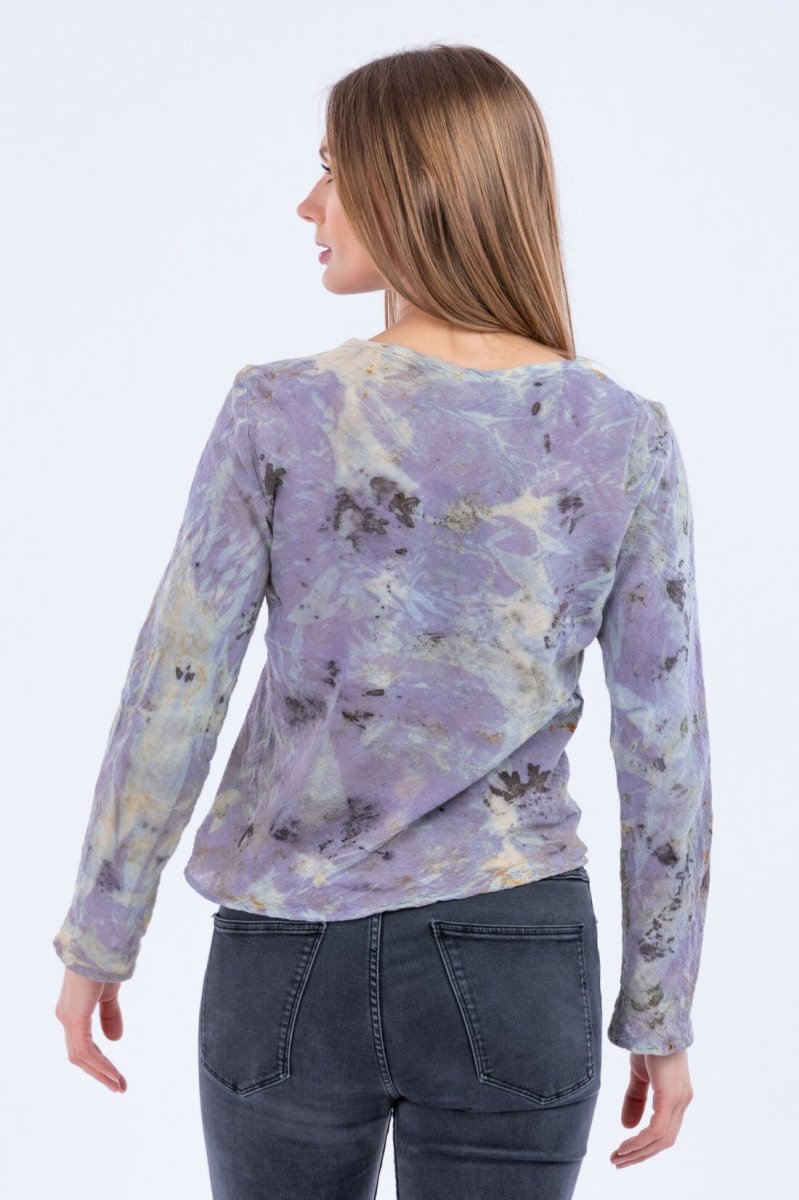 Purple mauve long sleeve printed organic cotton t-shirt for women MIKA – Image 4