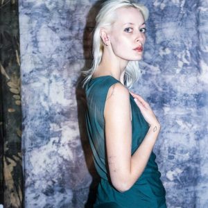 Top vert drapé en jersey de viscose pour femme DOT