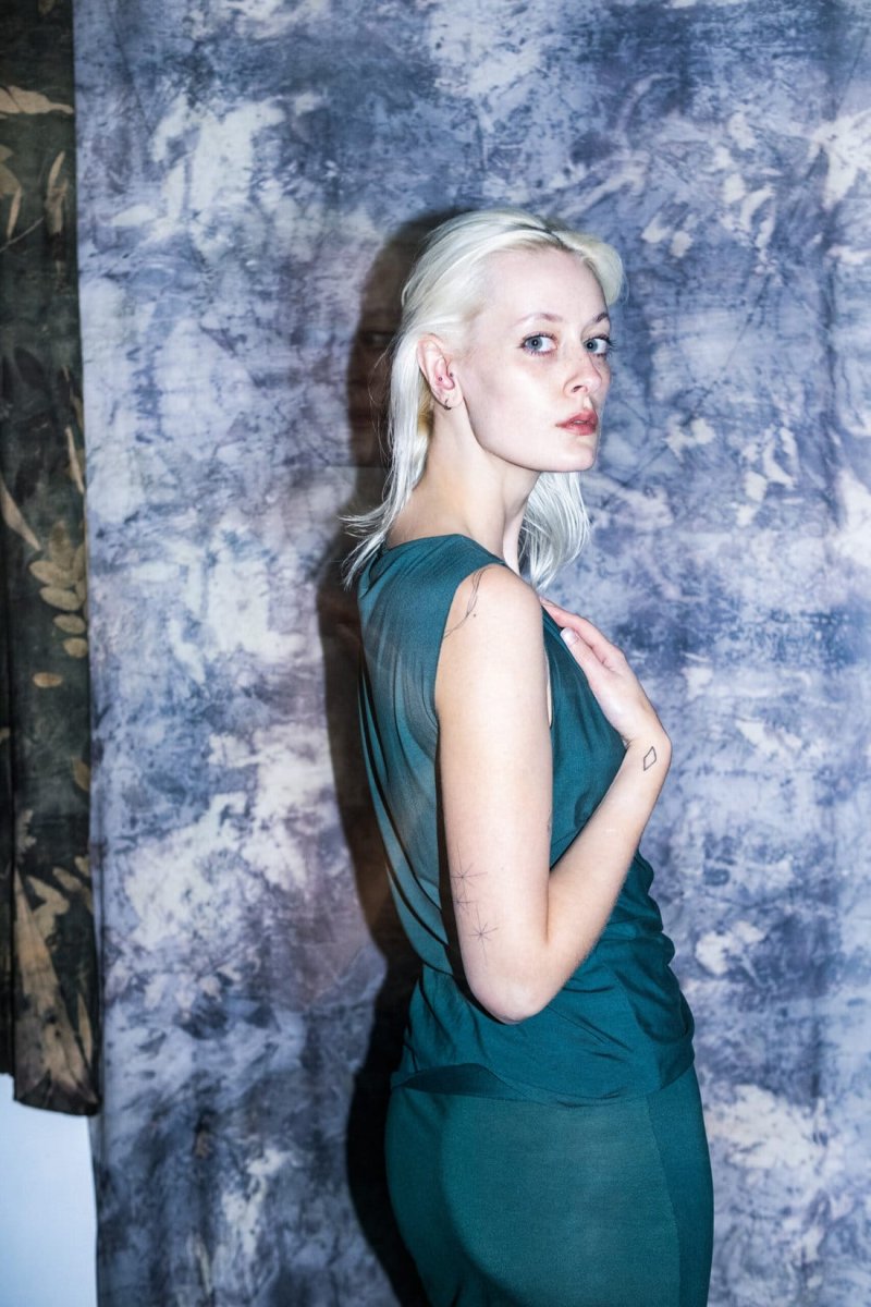 Top vert drapé en jersey de viscose pour femme DOT