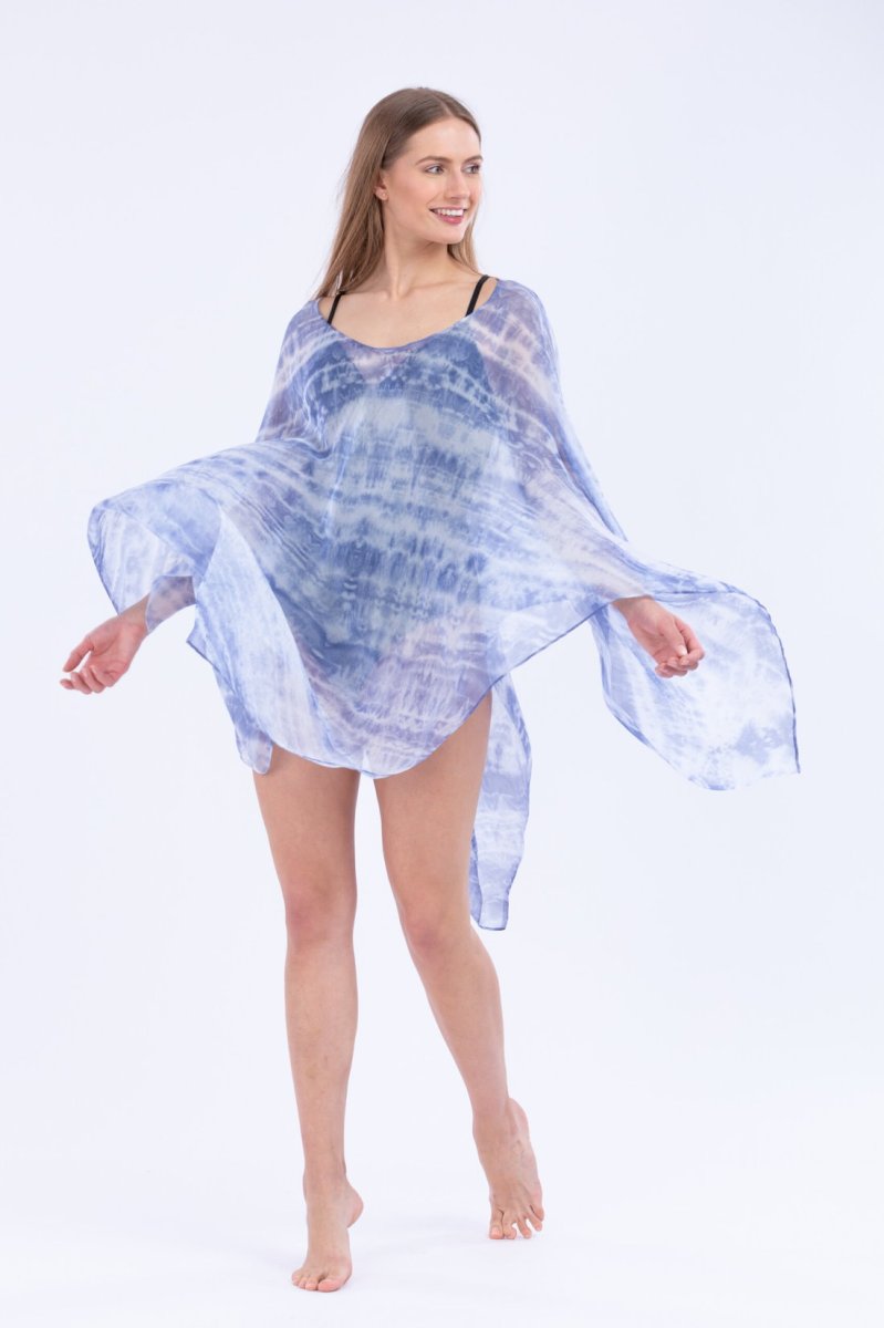 Blue tie-dyed silk tunic for women SKY – Image 2