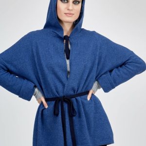 Cardigan à capuche bleu pour femme en laine LYON