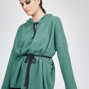 Green wool hooded cardigan for women LYON