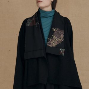 Veste kimono noir pour femme en laine bouillie DAI