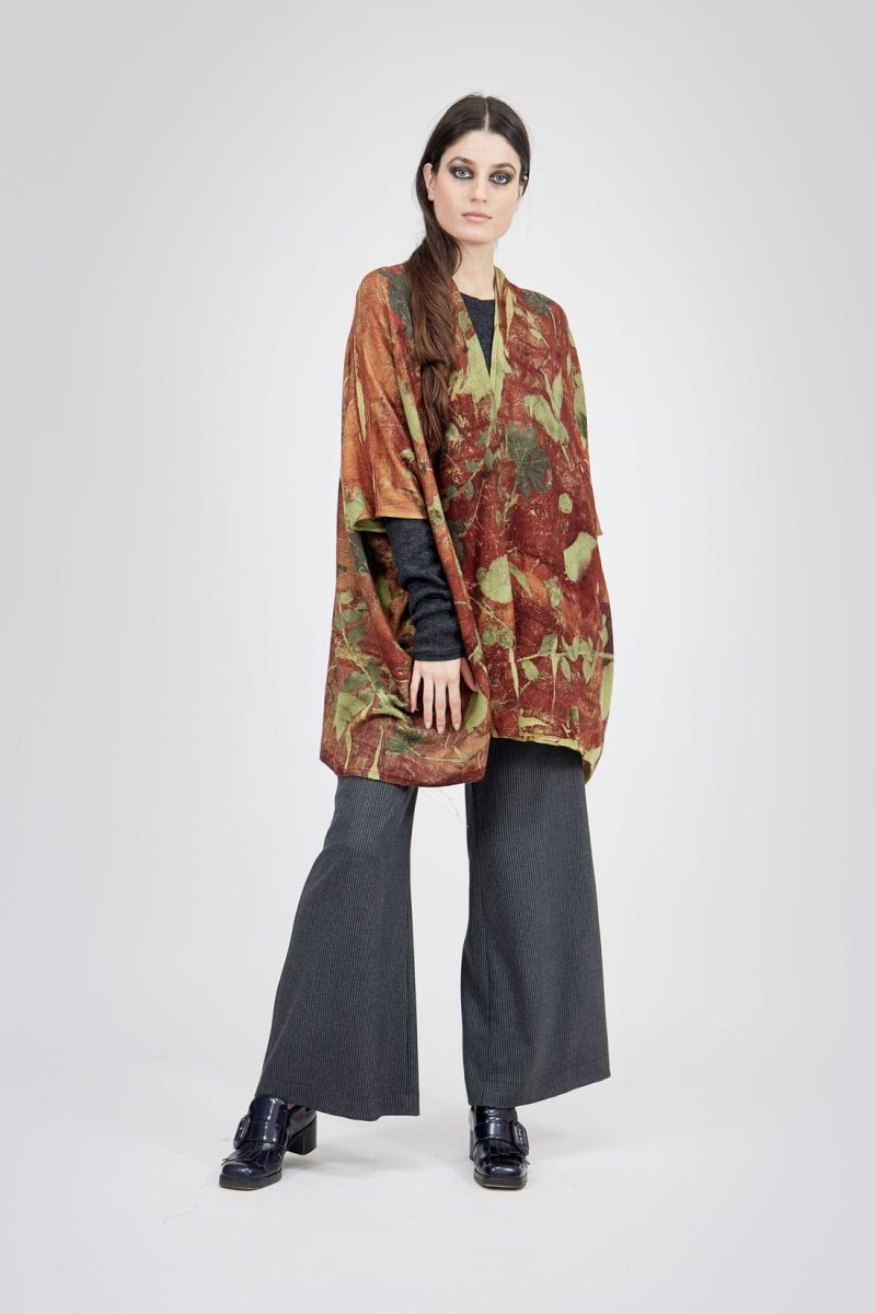 Veste kimono marron pour femme en laine imprimée ISADORA – Image 6