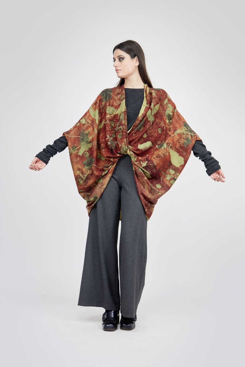 Veste kimono marron pour femme en laine imprimée ISADORA – Image 3