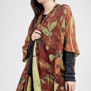 Veste kimono marron pour femme en laine imprimée ISADORA
