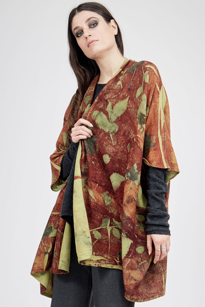 Veste kimono marron pour femme en laine imprimée ISADORA – Image 2