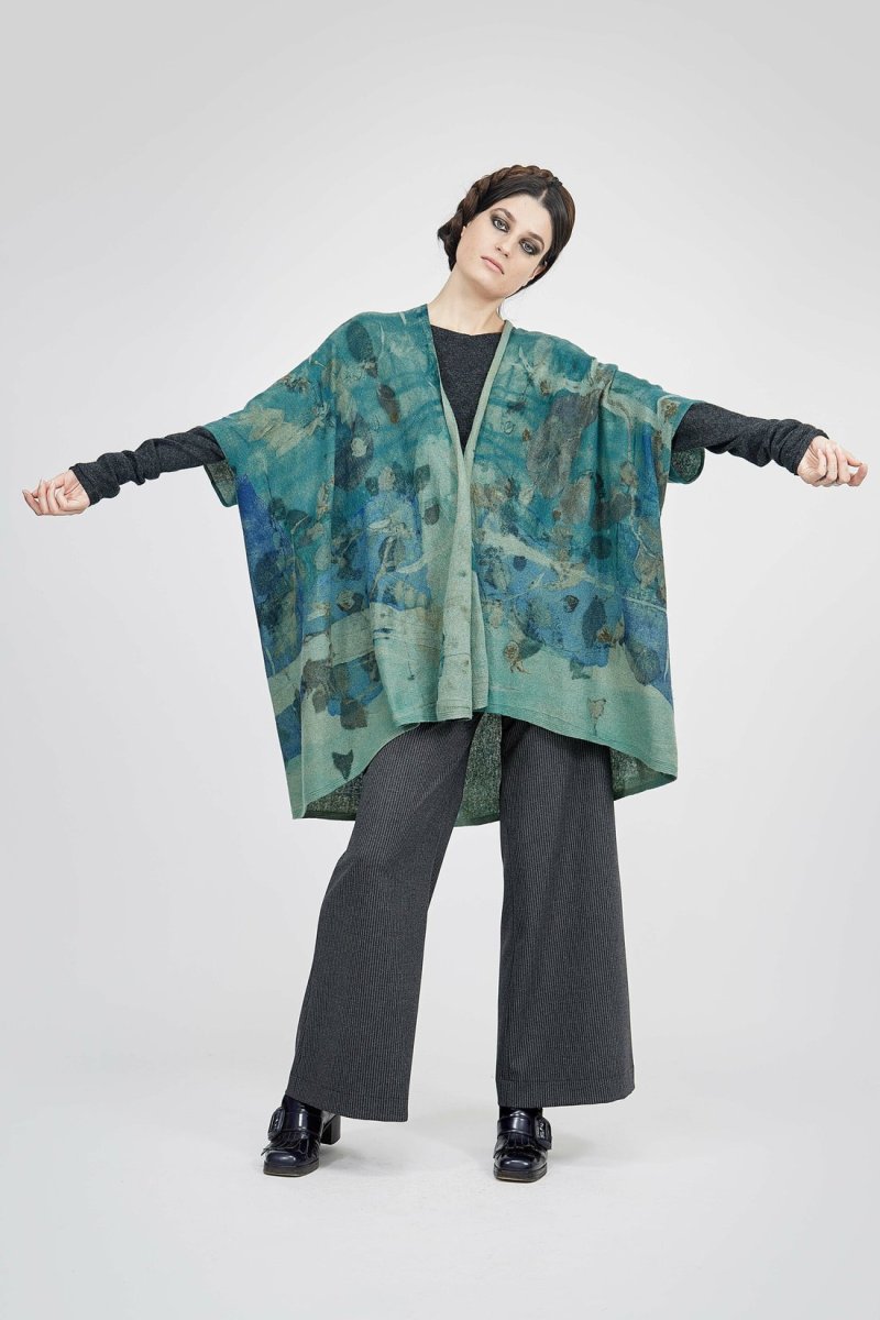 Veste kimono vert pour femme en laine imprimée ISADORA – Image 3