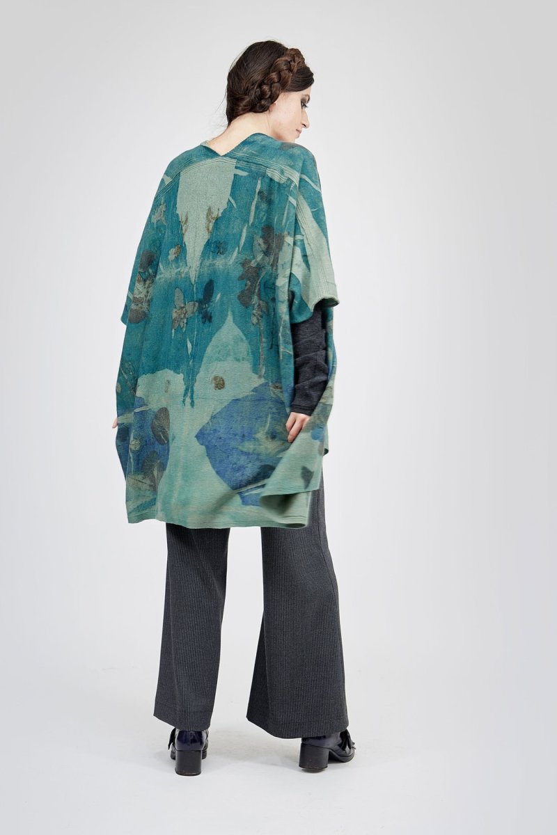 Veste kimono vert pour femme en laine imprimée ISADORA – Image 6