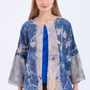 Blue large printed organic cotton jacket for women IZA