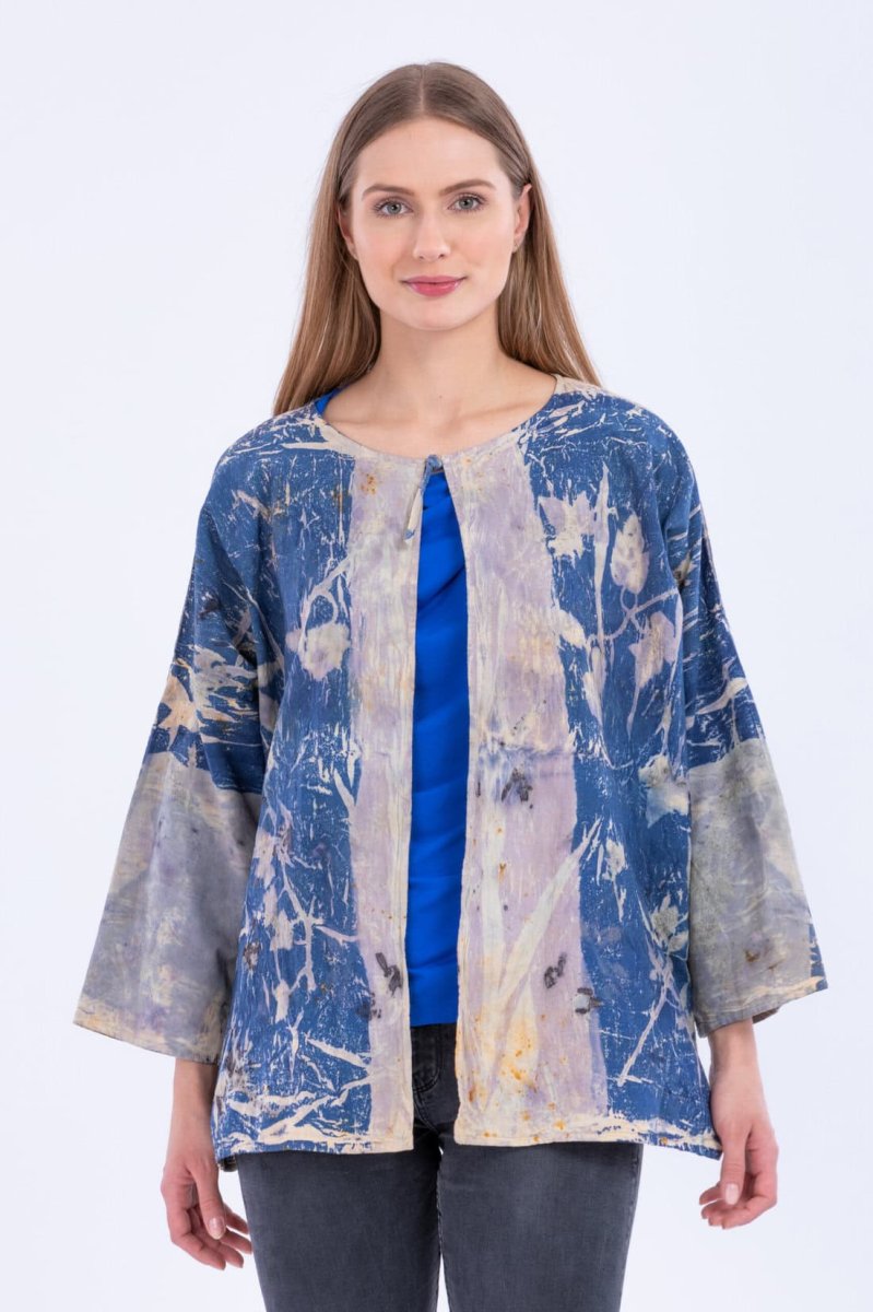 Blue large printed organic cotton jacket for women IZA – Image 2