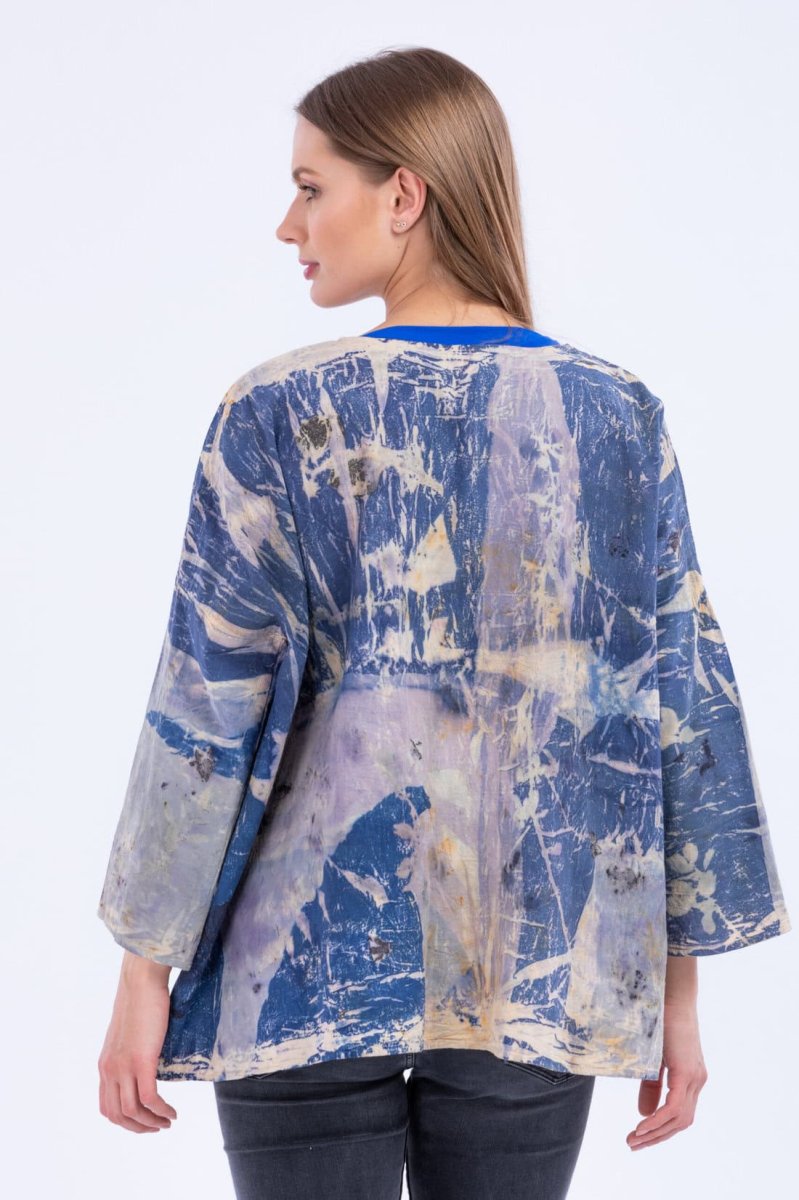 Blue large printed organic cotton jacket for women IZA – Image 5