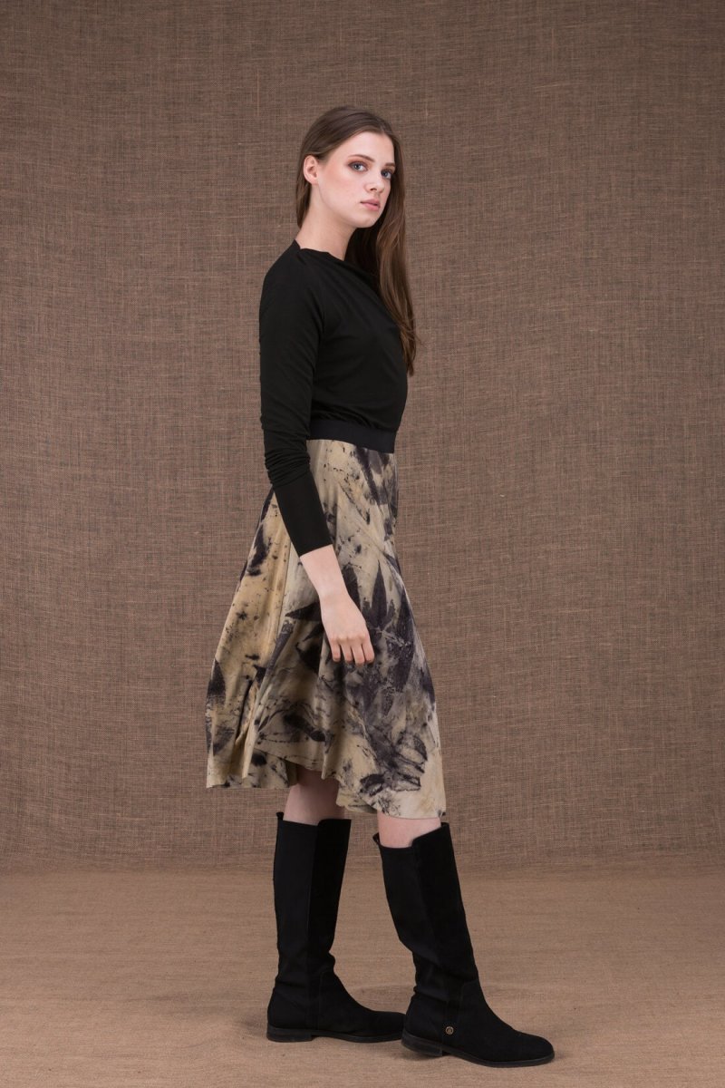 Beige black mid length flared printed viscose jersey skirt VIKA – Image 4