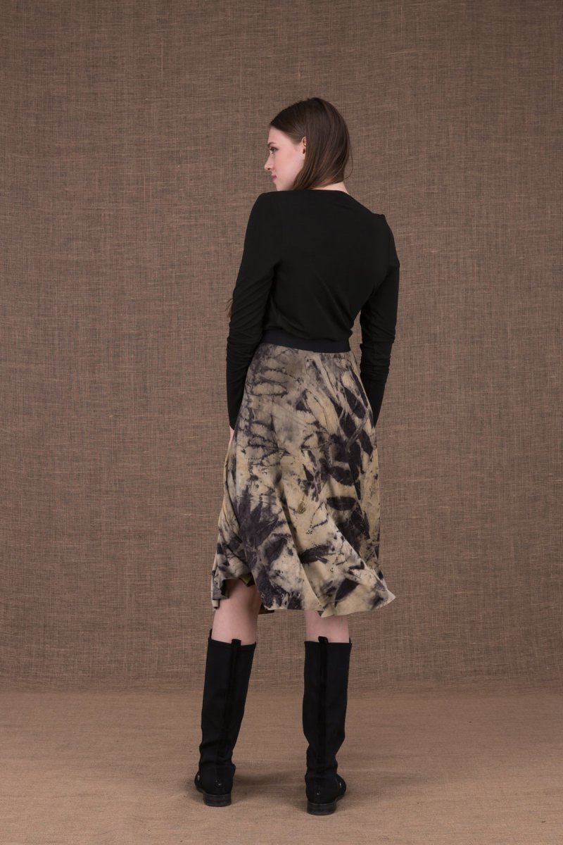 Beige black mid length flared printed viscose jersey skirt VIKA – Image 5