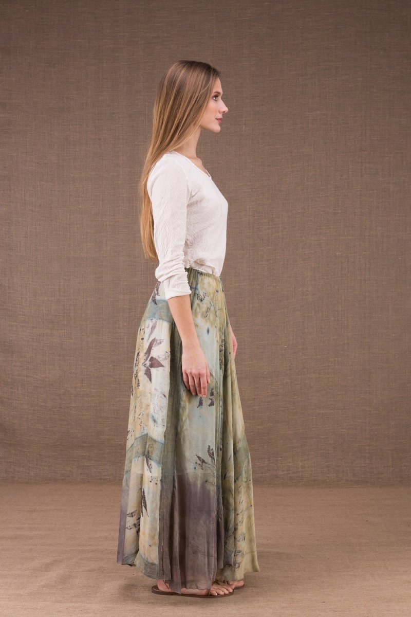 Beige long loose printed silk and organic cotton skirt WANDA – Image 5