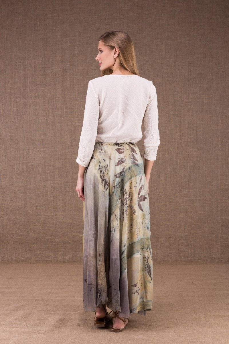 Beige long loose printed silk and organic cotton skirt WANDA – Image 6