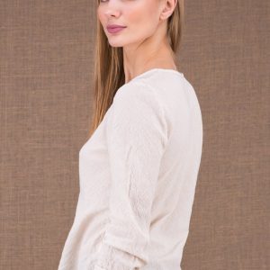 T-shirt blanc cassé à manches longues pour femme en coton bio WANIA