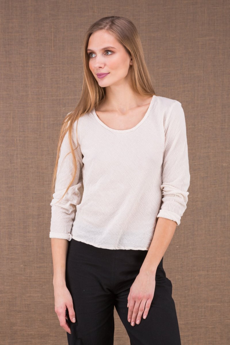 T-shirt blanc cassé à manches longues pour femme en coton bio WANIA – Image 4