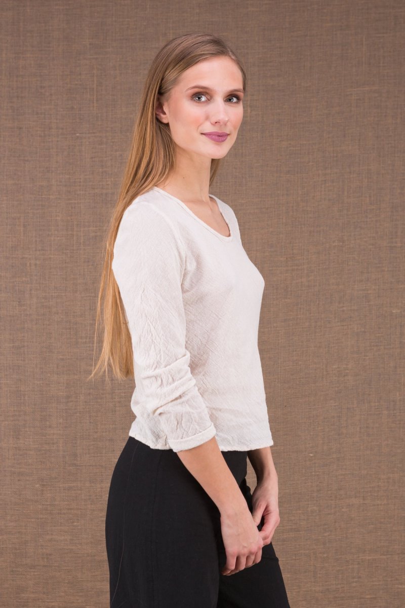 T-shirt blanc cassé à manches longues pour femme en coton bio WANIA – Image 3