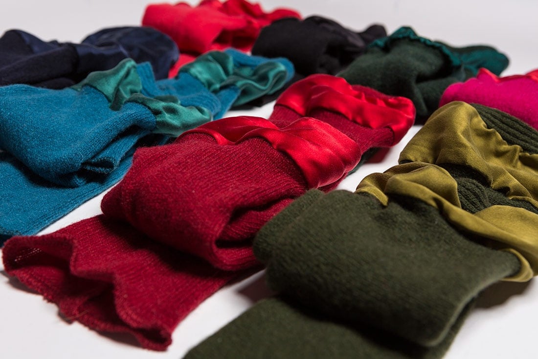 Mitaines bleues en laine et soie pour femme BIJOU – Image 4