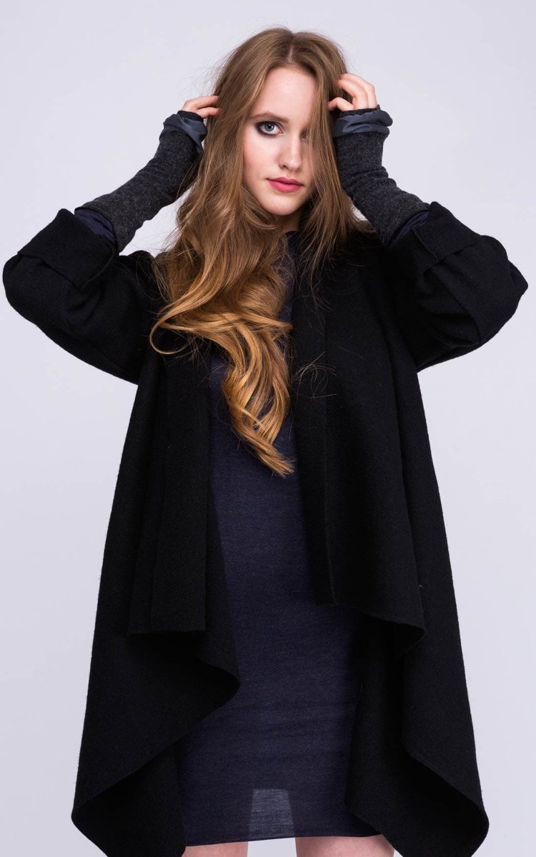 Grey wool and silk mittens for women BIJOU – Image 3