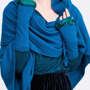 Mitaines bleu canard en laine et soie pour femme BIJOU