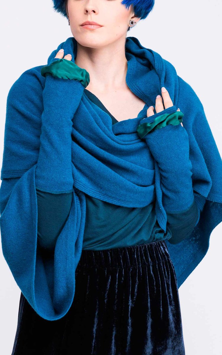 Mitaines bleu canard en laine et soie pour femme BIJOU – Image 4