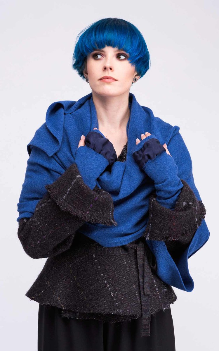 Mitaines bleues en laine et soie pour femme BIJOU – Image 2