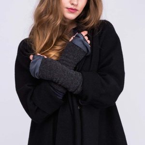 Grey wool and silk mittens for women BIJOU