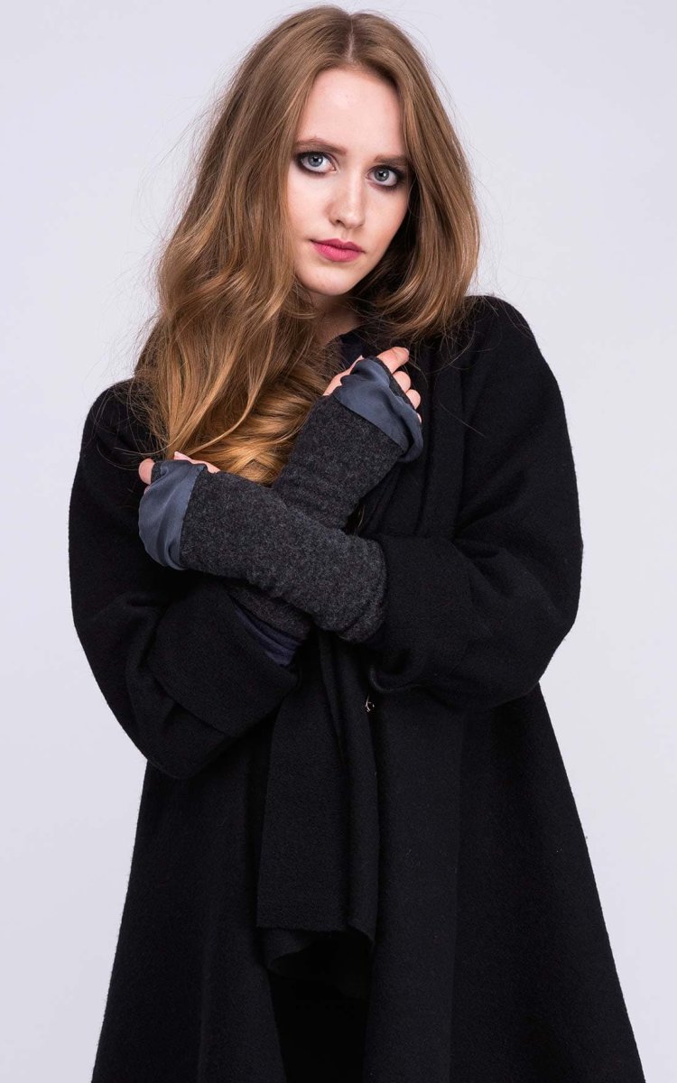 Grey wool and silk mittens for women BIJOU