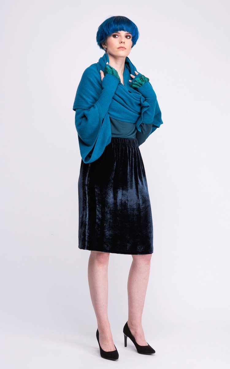 Mitaines bleu canard en laine et soie pour femme BIJOU – Image 5