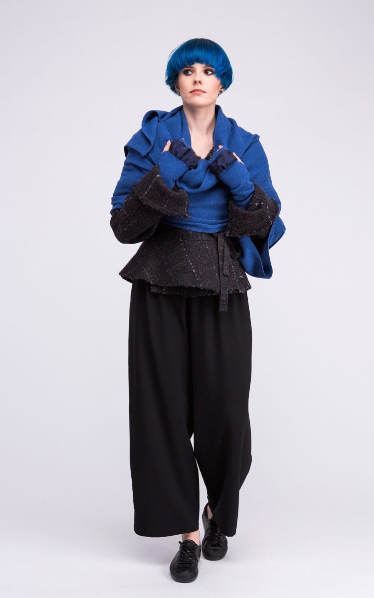 Mitaines bleues en laine et soie pour femme BIJOU – Image 3