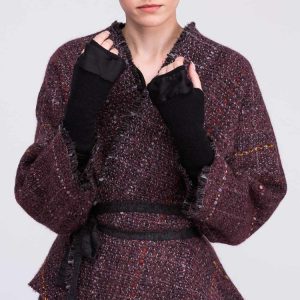 Mitaines noires en laine et soie pour femme BIJOU