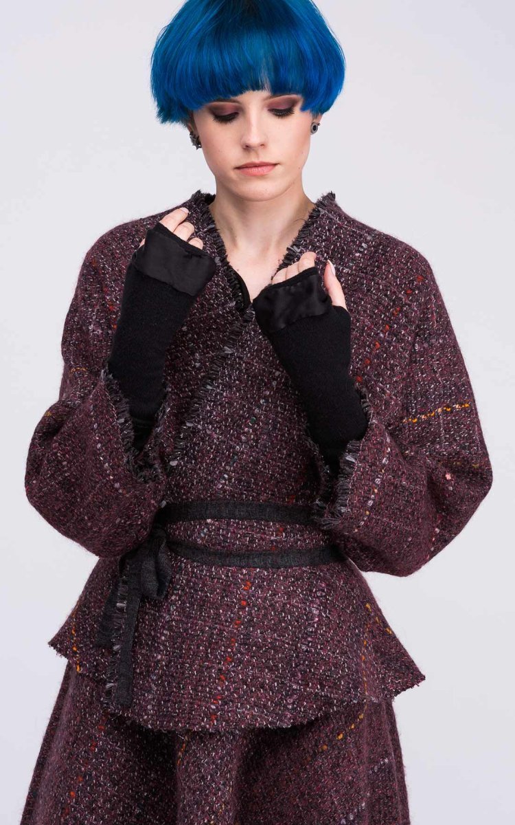 Mitaines noires en laine et soie pour femme BIJOU – Image 2